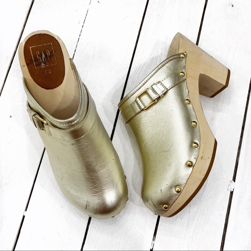 GAP gold leather clogs with wood bottom. Size 7.5.
